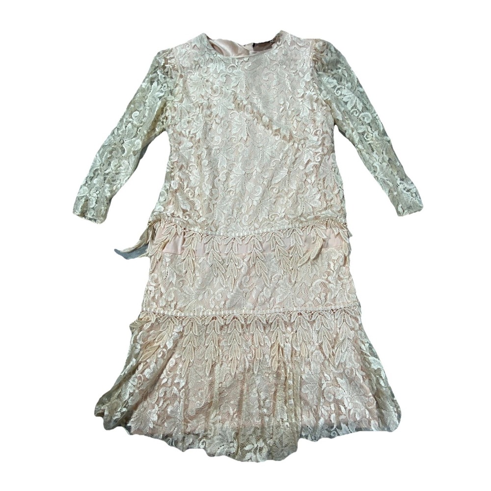 Vintage Jill Robison Inc. Midi Dress‎ Womens 18 Pink Floral Lace Tiered Cocktail